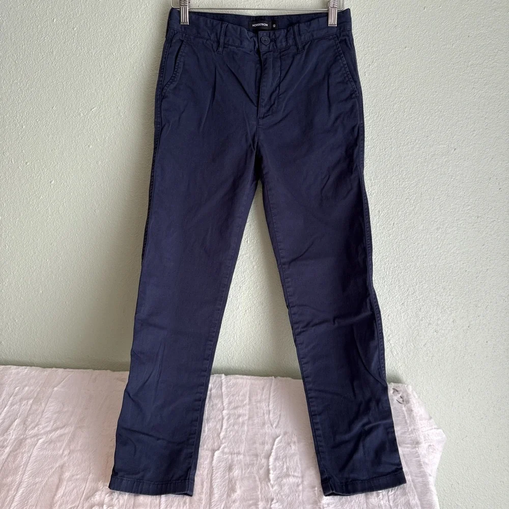 Nordstrom Boys Adjustable Waist Navy Chino Pants Size 12 School Uniform Classic